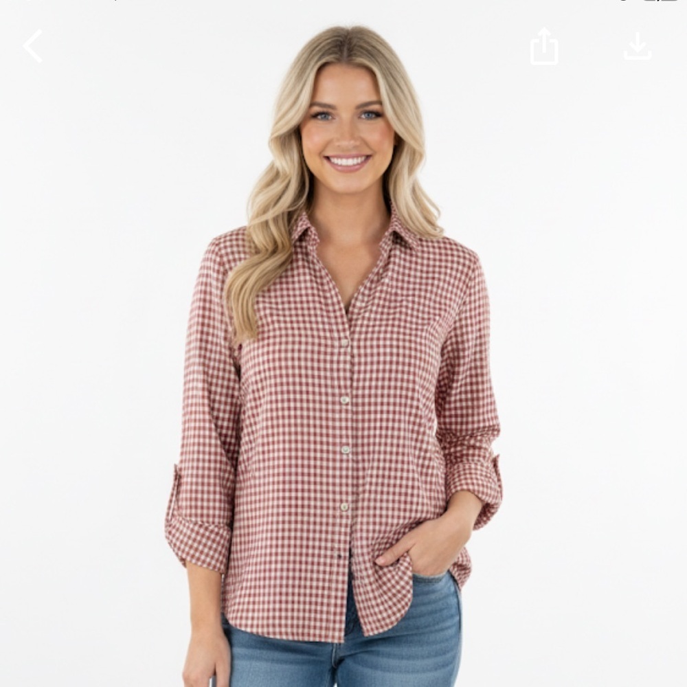 P Cill red & white checkered button down shirt size medium